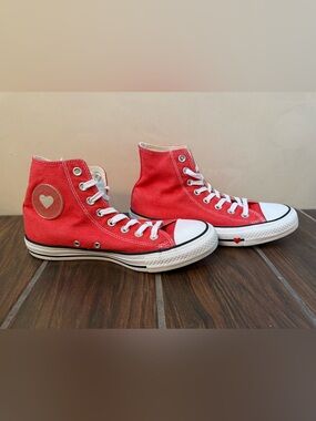 Converse Red and White Heart High-Top Sneakers Women's Size 8.5